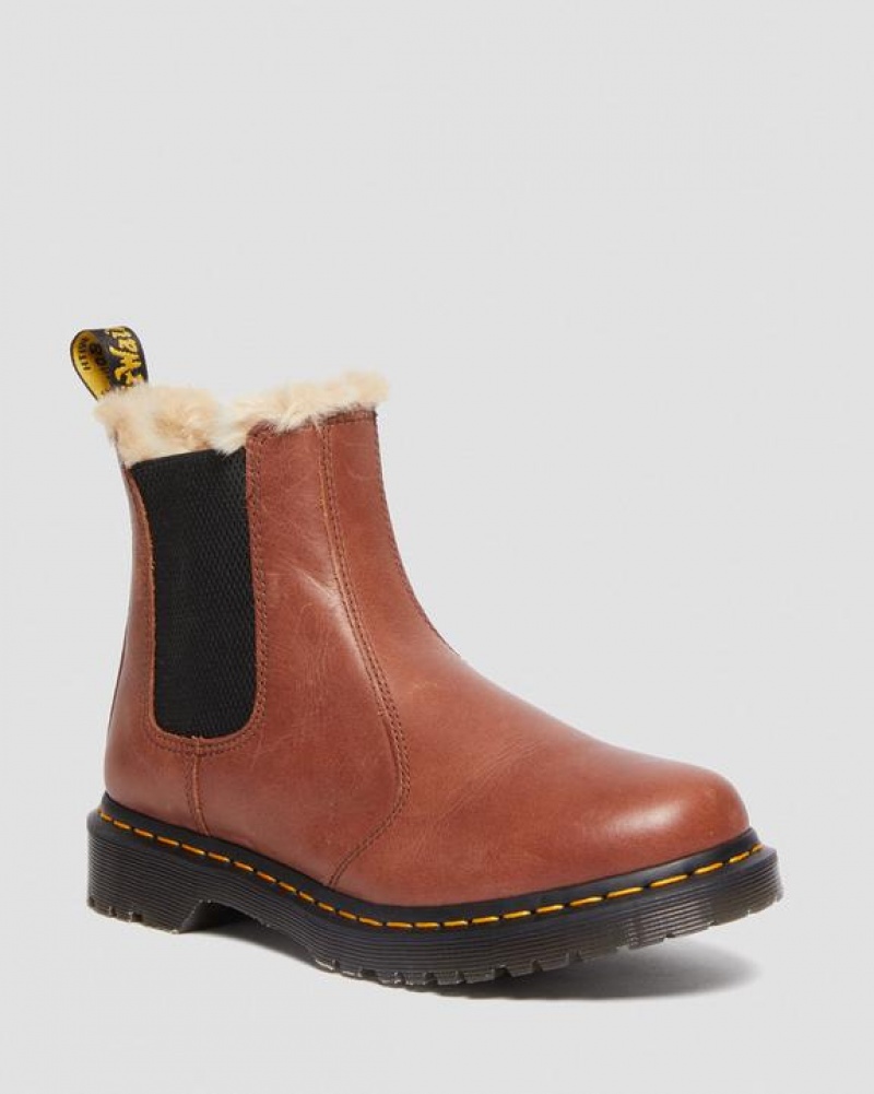 Dr Martens 2976 Leonore Women's Faux Fur-Vuoratut Chelsea Naisten Saappaat Ruskea | Suomi_Dr62898