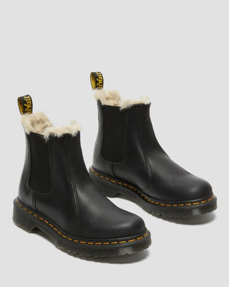 Dr Martens 2976 Women's Faux Fur Vuoratut Chelsea Naisten Saappaat Mustat | Suomi_Dr96063