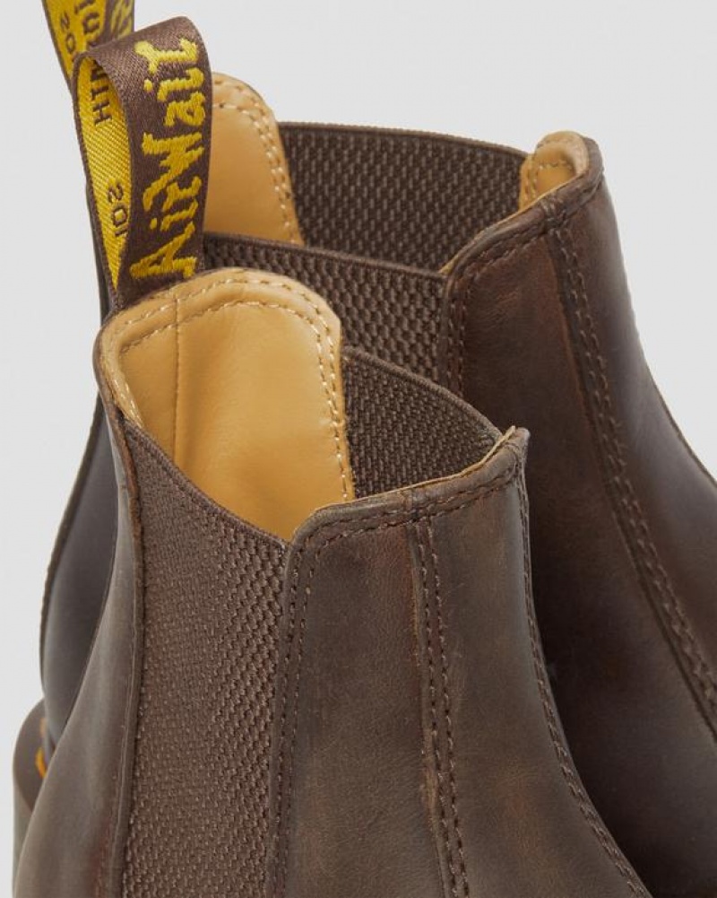 Dr Martens 2976 Yellow Stitch Crazy Horse Nahkaiset Chelsea Miesten Saappaat Tummanruskea | Suomi_Dr68505