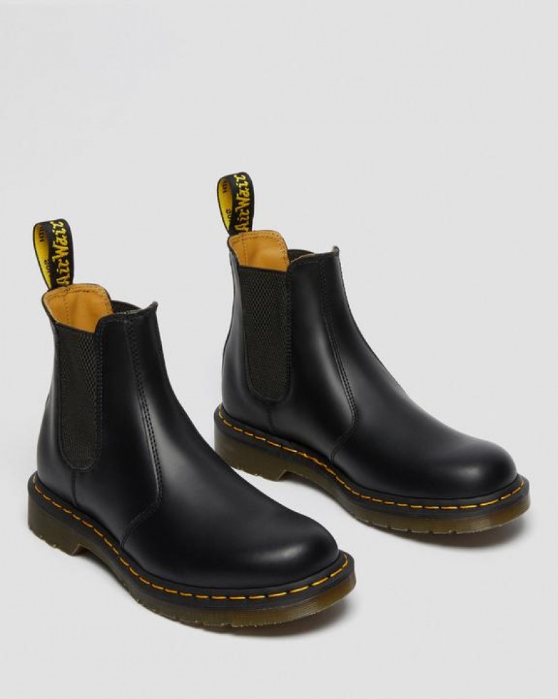 Dr Martens 2976 Yellow Stitch Smooth Nahkaiset Chelsea Miesten Saappaat Mustat | Suomi_Dr56180