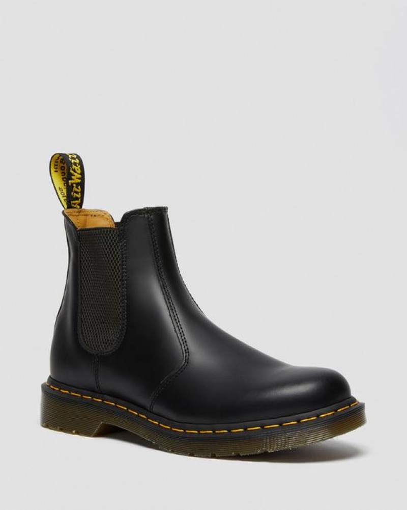 Dr Martens 2976 Yellow Stitch Smooth Nahkaiset Chelsea Miesten Saappaat Mustat | Suomi_Dr56180