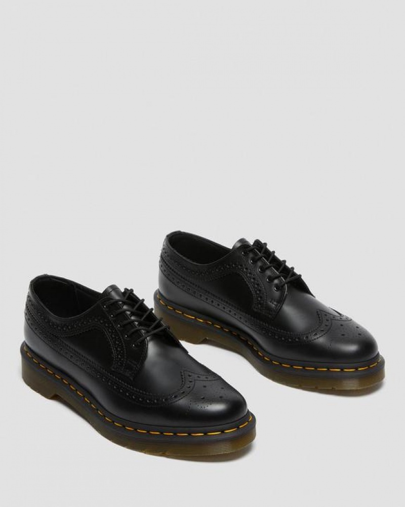 Dr Martens 3989 Yellow Stitch Smooth Nahkaiset Brogue Naisten Kengät Mustat | Suomi_Dr90414