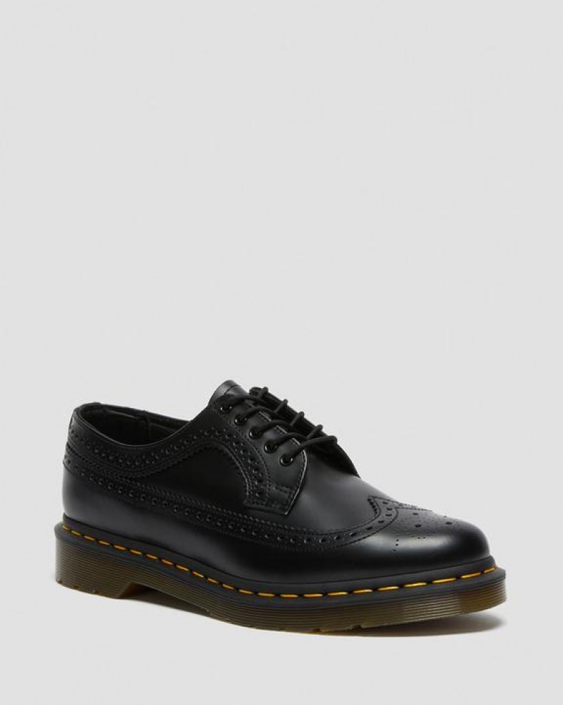 Dr Martens 3989 Yellow Stitch Smooth Nahkaiset Brogue Naisten Kengät Mustat | Suomi_Dr90414