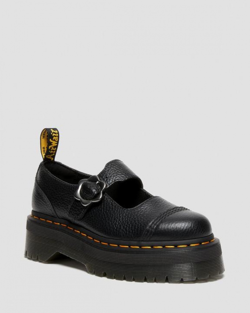 Dr Martens Addina Flower Solki Nahkaiset Naisten Platform Kengät Mustat | Suomi_Dr64398