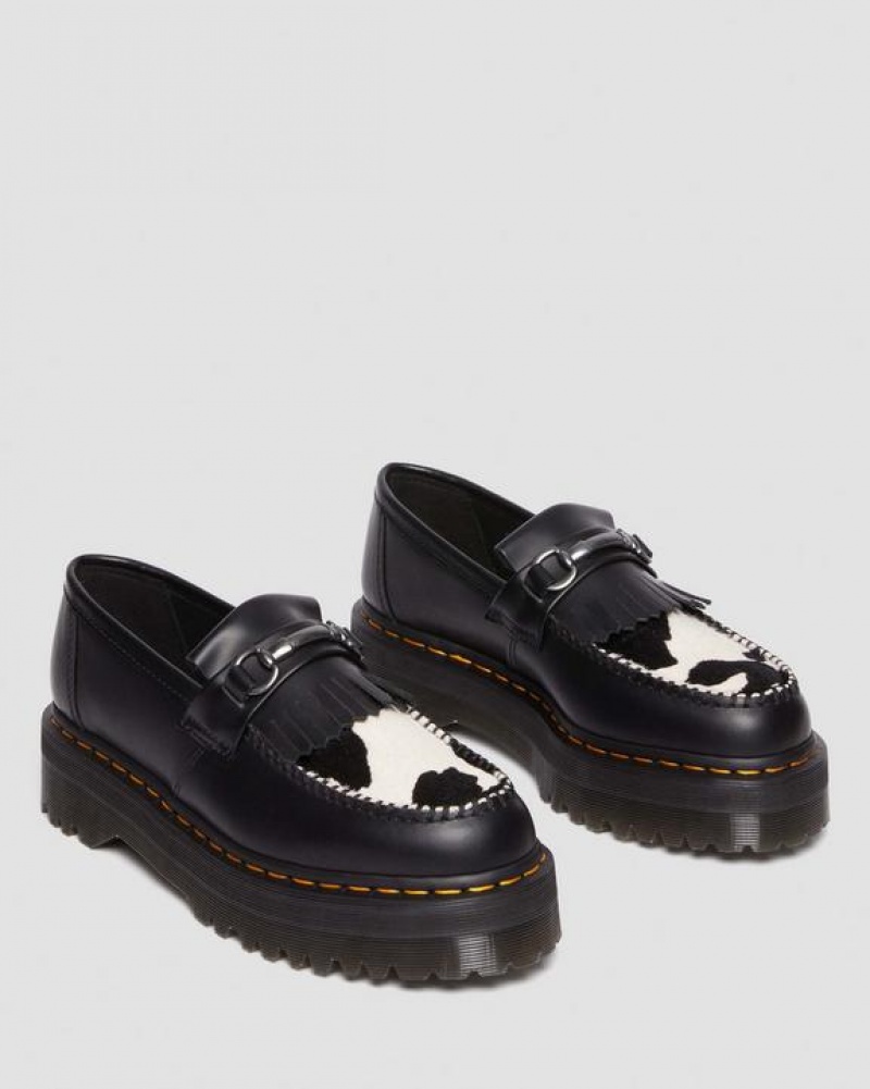 Dr Martens Adrian Snaffle Hair On & Nahkaiset Cow Print Kiltie Loafers Naisten Kengät Mustat | Suomi_Dr66411