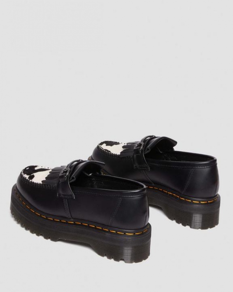 Dr Martens Adrian Snaffle Hair On & Nahkaiset Cow Print Kiltie Loafers Naisten Kengät Mustat | Suomi_Dr66411