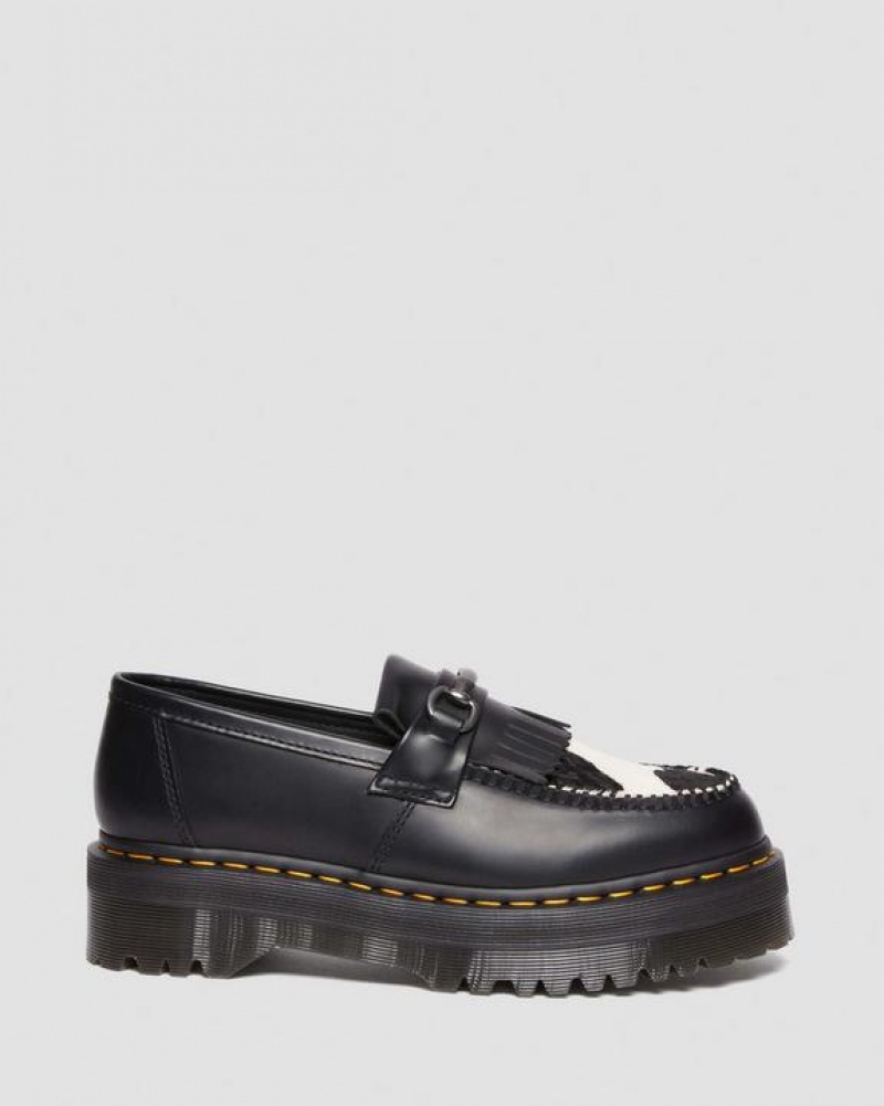 Dr Martens Adrian Snaffle Hair On & Nahkaiset Cow Print Kiltie Loafers Naisten Kengät Mustat | Suomi_Dr66411