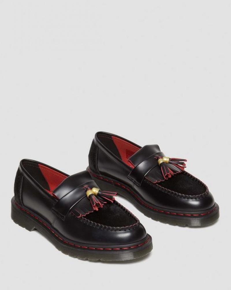 Dr Martens Adrian Year of the Dragon Hair-On Tassel Loafers Naisten Kengät Mustat Punainen | Suomi_Dr28029