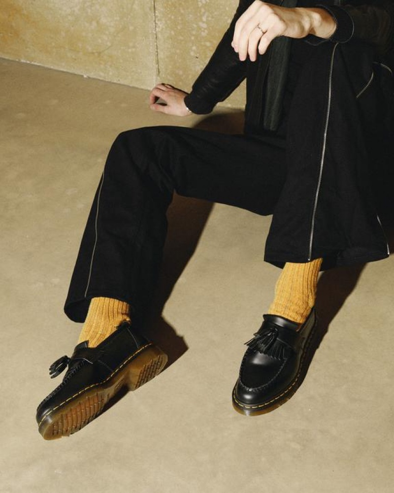 Dr Martens Adrian Yellow Stitch Nahkaiset Tassel Loafers Naisten Kengät Mustat | Suomi_Dr99840