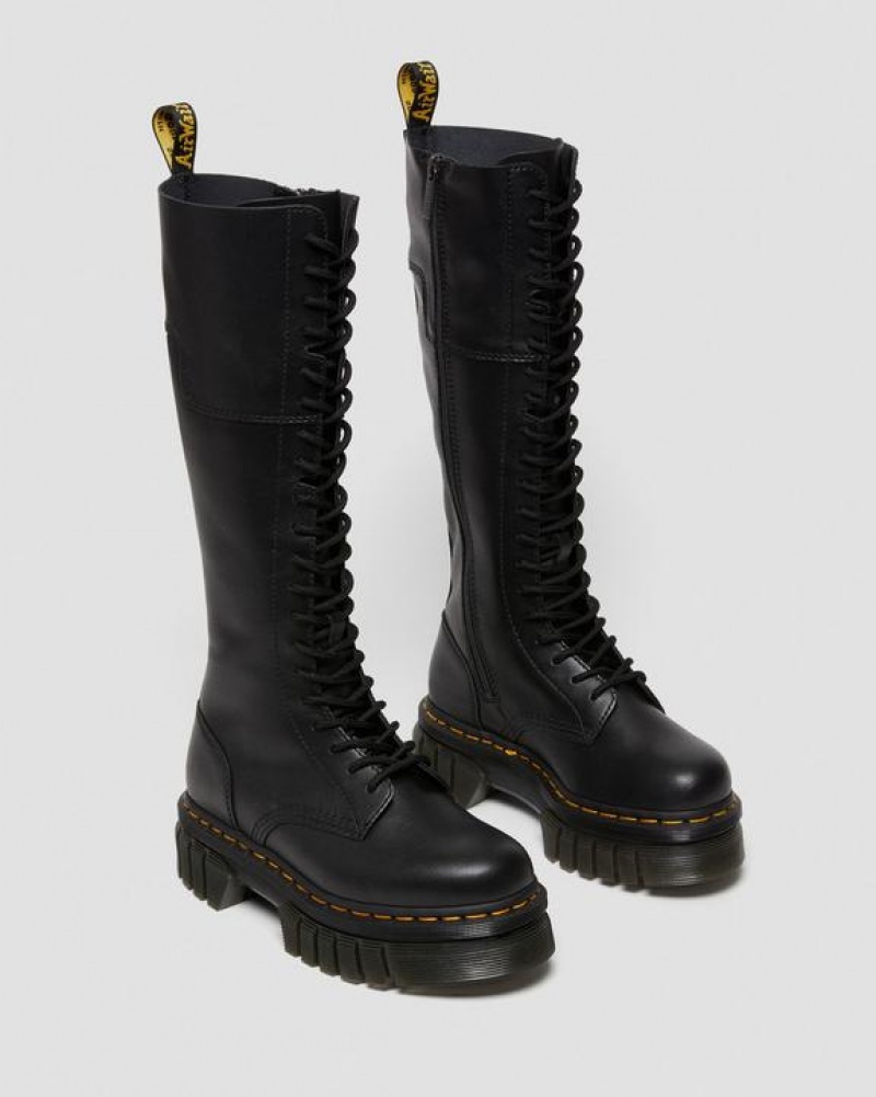 Dr Martens Audrick 20-Eye Nahkaiset Knee High Platform Naisten Saappaat Mustat | Suomi_Dr79620