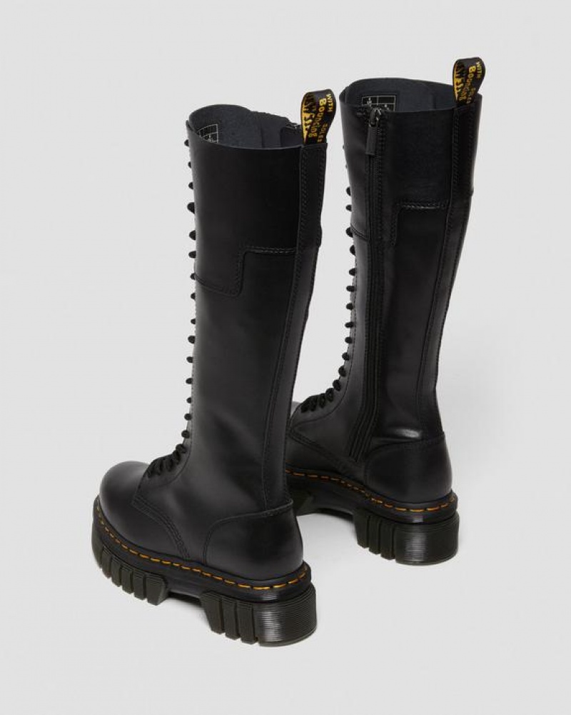 Dr Martens Audrick 20-Eye Nahkaiset Knee High Platform Naisten Saappaat Mustat | Suomi_Dr79620