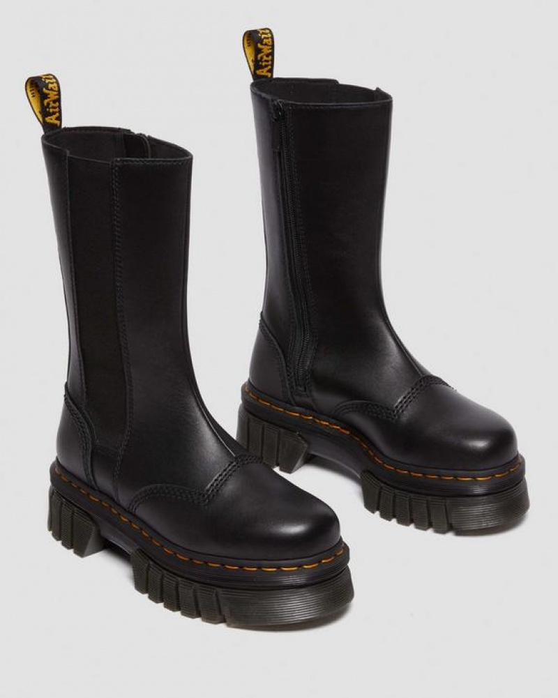 Dr Martens Audrick Korkeat Nappa Nahkaiset Platform Chelsea Miesten Saappaat Mustat | Suomi_Dr58025