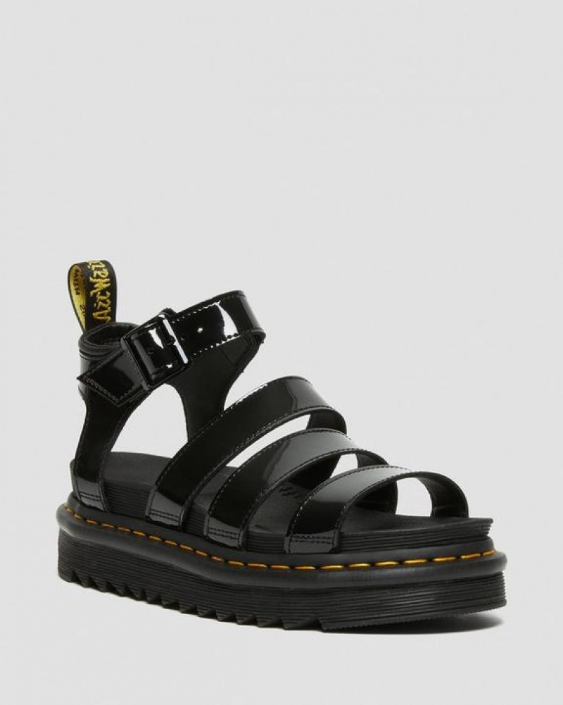 Dr Martens Blaire Kiiltonahka Nahkaiset Strap Naisten Platform Kengät Mustat | Suomi_Dr84732