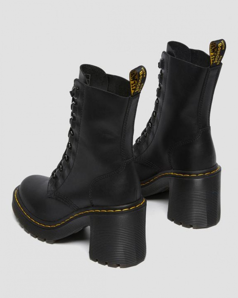 Dr Martens Chesney Nahkaiset Flared Heel Pitsi Up Naisten Saappaat Mustat | Suomi_Dr29076