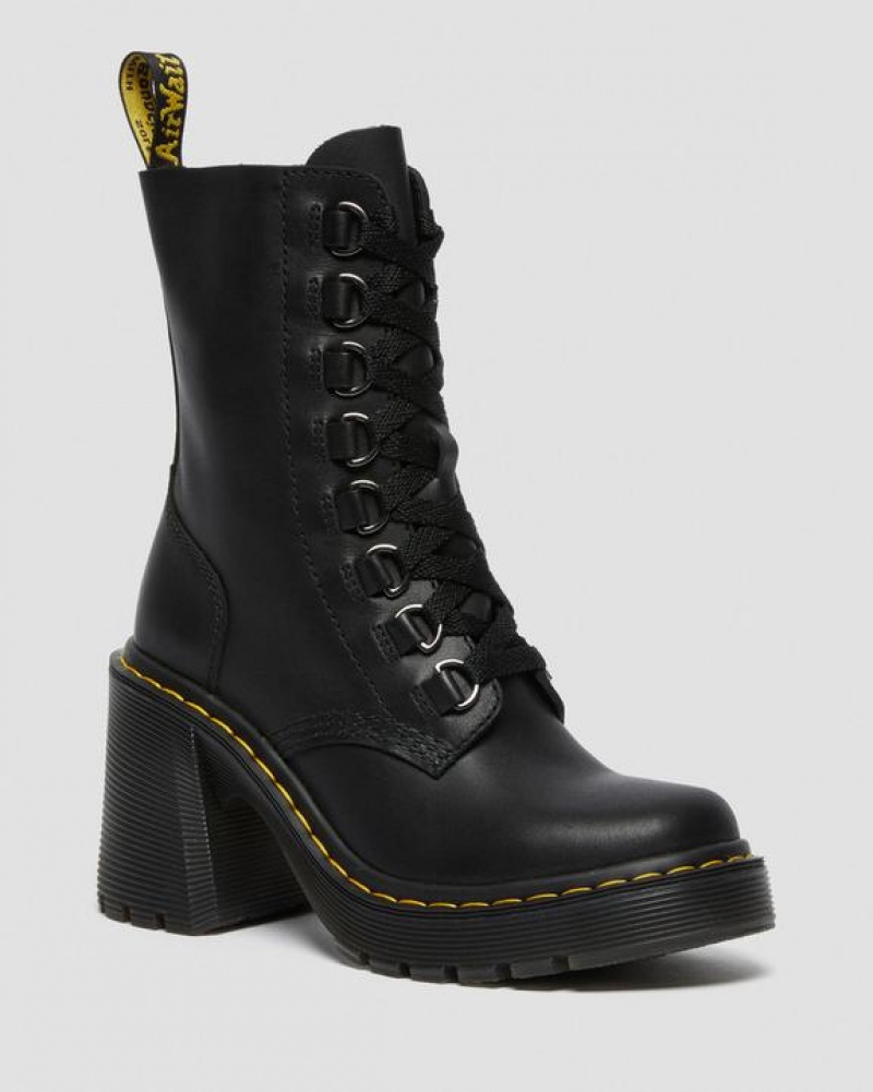 Dr Martens Chesney Nahkaiset Flared Heel Pitsi Up Naisten Saappaat Mustat | Suomi_Dr29076