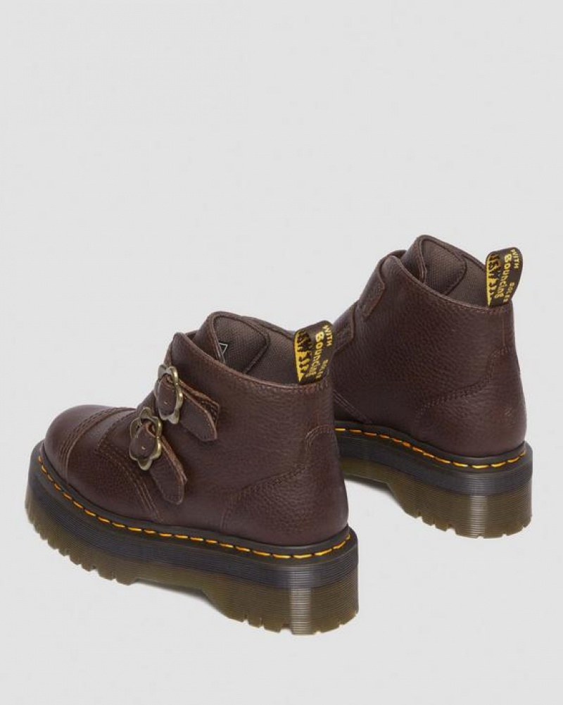 Dr Martens Devon Flower Solki Grizzly Nahkaiset Platform Naisten Saappaat Tummanruskea | Suomi_Dr95258