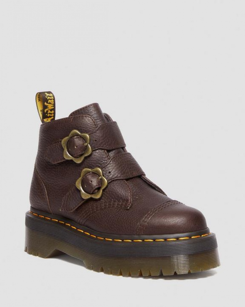 Dr Martens Devon Flower Solki Grizzly Nahkaiset Platform Naisten Saappaat Tummanruskea | Suomi_Dr95258