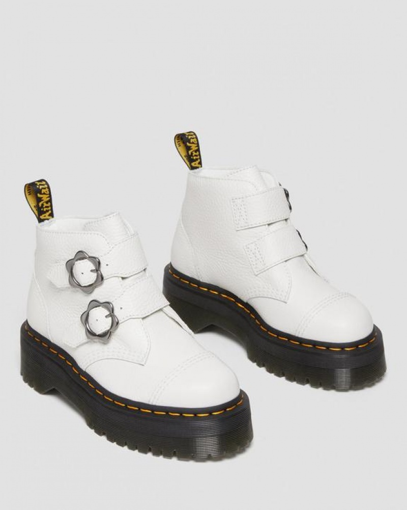 Dr Martens Devon Flower Solki Nahkaiset Platform Naisten Saappaat Valkoinen | Suomi_Dr12258