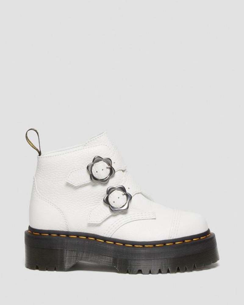 Dr Martens Devon Flower Solki Nahkaiset Platform Naisten Saappaat Valkoinen | Suomi_Dr12258