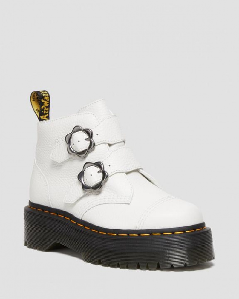 Dr Martens Devon Flower Solki Nahkaiset Platform Naisten Saappaat Valkoinen | Suomi_Dr12258