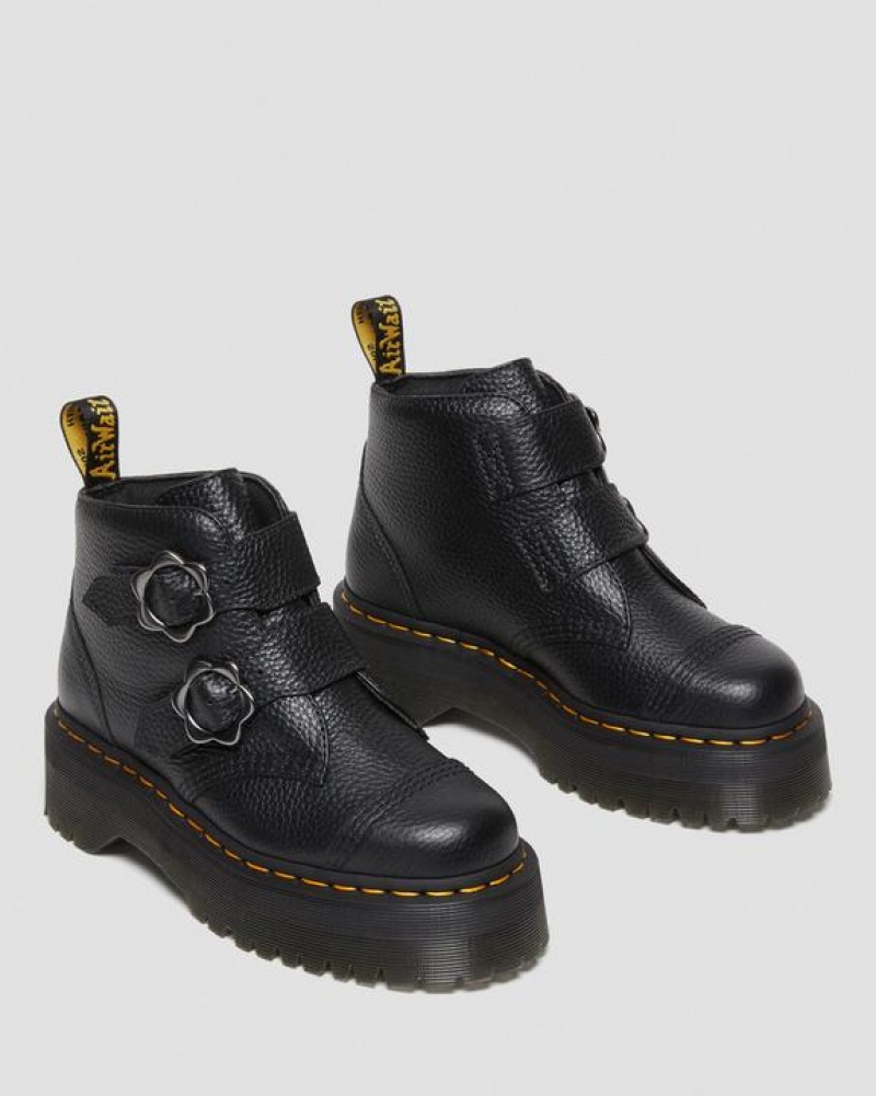 Dr Martens Devon Flower Solki Nahkaiset Naisten Platform Kengät Mustat | Suomi_Dr63445