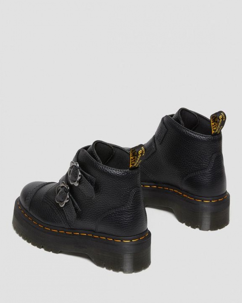 Dr Martens Devon Flower Solki Nahkaiset Platform Naisten Saappaat Mustat | Suomi_Dr76228