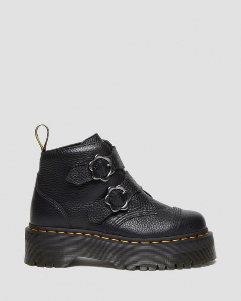 Dr Martens Devon Flower Solki Nahkaiset Platform Naisten Saappaat Mustat | Suomi_Dr76228