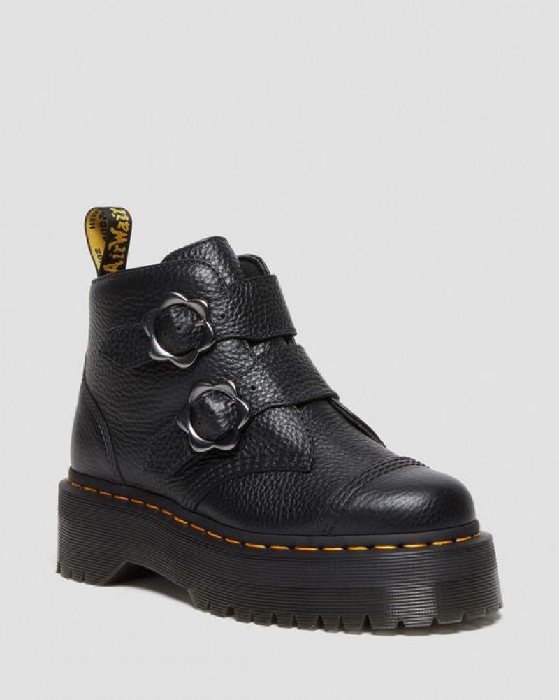 Dr Martens Devon Flower Solki Nahkaiset Platform Naisten Saappaat Mustat | Suomi_Dr76228