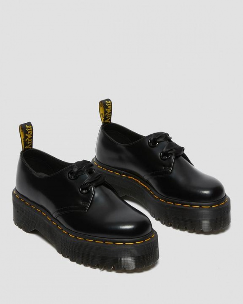 Dr Martens Holly Women's Nahkaiset Naisten Platform Kengät Mustat | Suomi_Dr54172