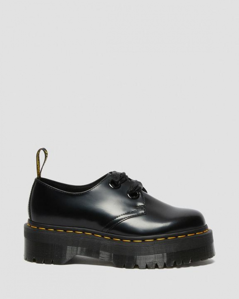 Dr Martens Holly Women's Nahkaiset Naisten Platform Kengät Mustat | Suomi_Dr54172