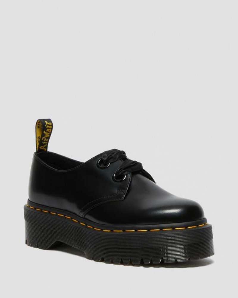 Dr Martens Holly Women's Nahkaiset Naisten Platform Kengät Mustat | Suomi_Dr54172