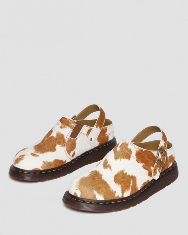 Dr Martens Isham Hair-On Cow Print Slingback Mules Naisten Kengät Ruskea Valkoinen | Suomi_Dr26542