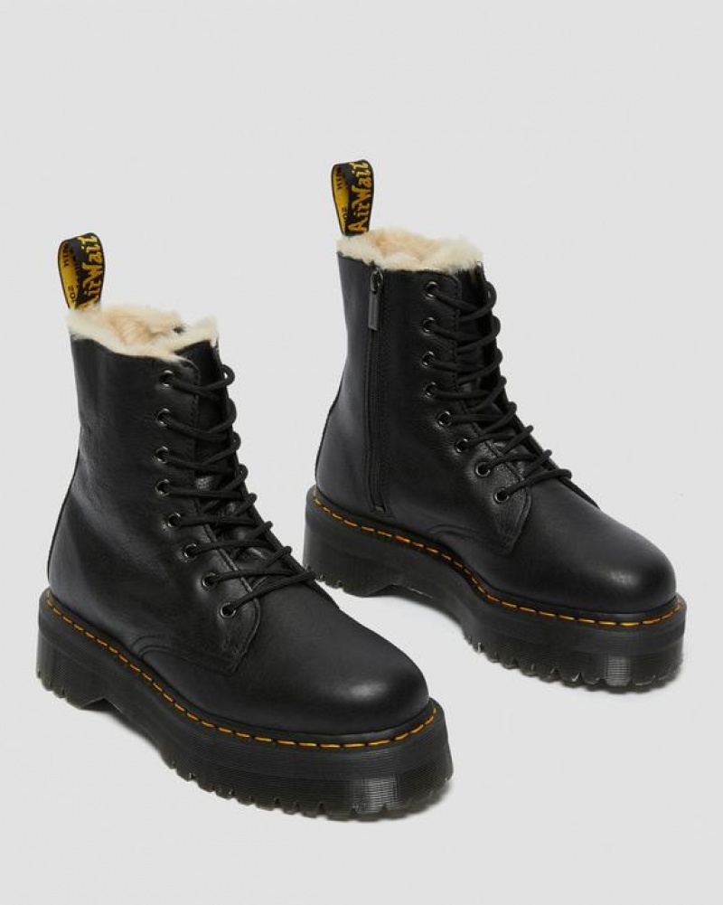 Dr Martens Jadon Boot Nahkaiset Faux Fur Vuoratut Platforms Naisten Saappaat Mustat | Suomi_Dr65840