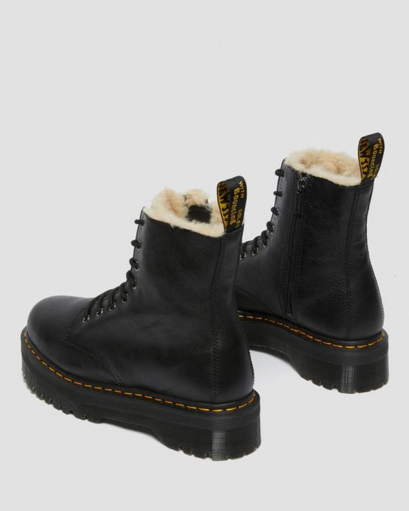 Dr Martens Jadon Boot Nahkaiset Faux Fur Vuoratut Platforms Naisten Saappaat Mustat | Suomi_Dr65840