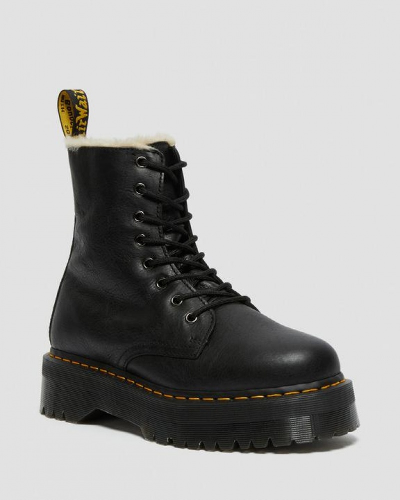 Dr Martens Jadon Boot Nahkaiset Faux Fur Vuoratut Platforms Naisten Saappaat Mustat | Suomi_Dr65840