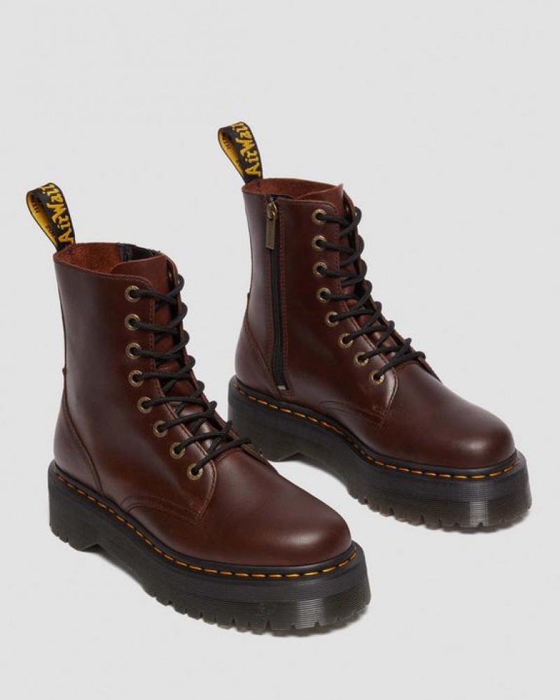 Dr Martens Jadon Boot Pull Up Nahkaiset Platforms Naisten Saappaat Tummanruskea | Suomi_Dr17666