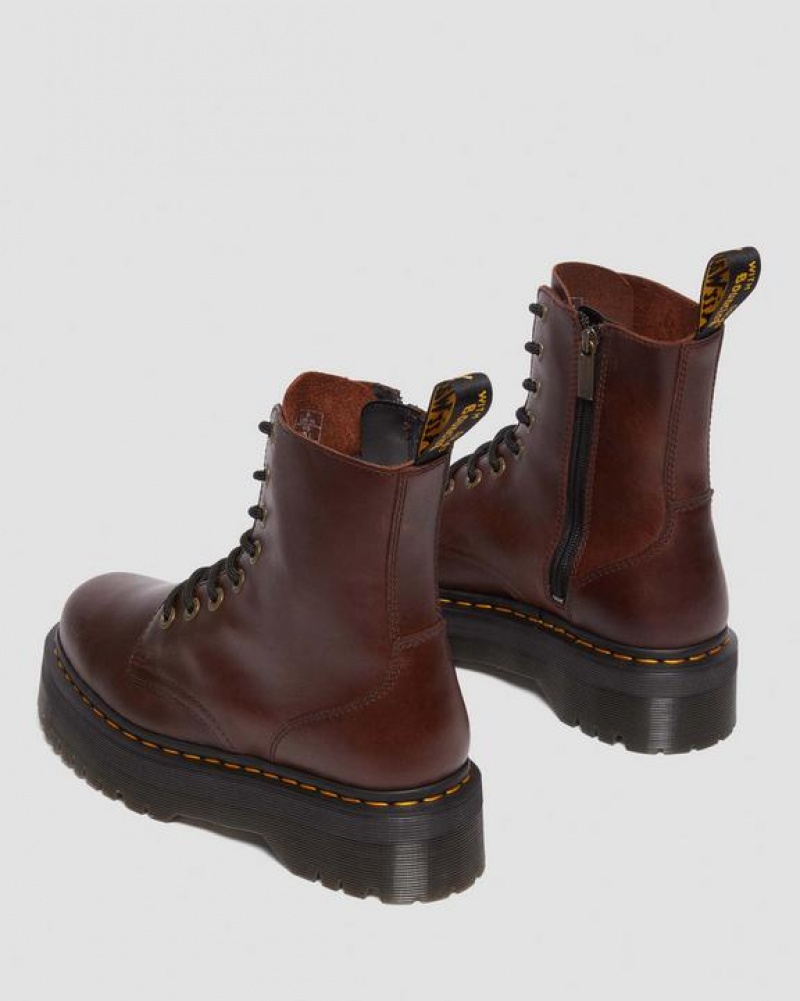 Dr Martens Jadon Boot Pull Up Nahkaiset Platforms Naisten Saappaat Tummanruskea | Suomi_Dr17666