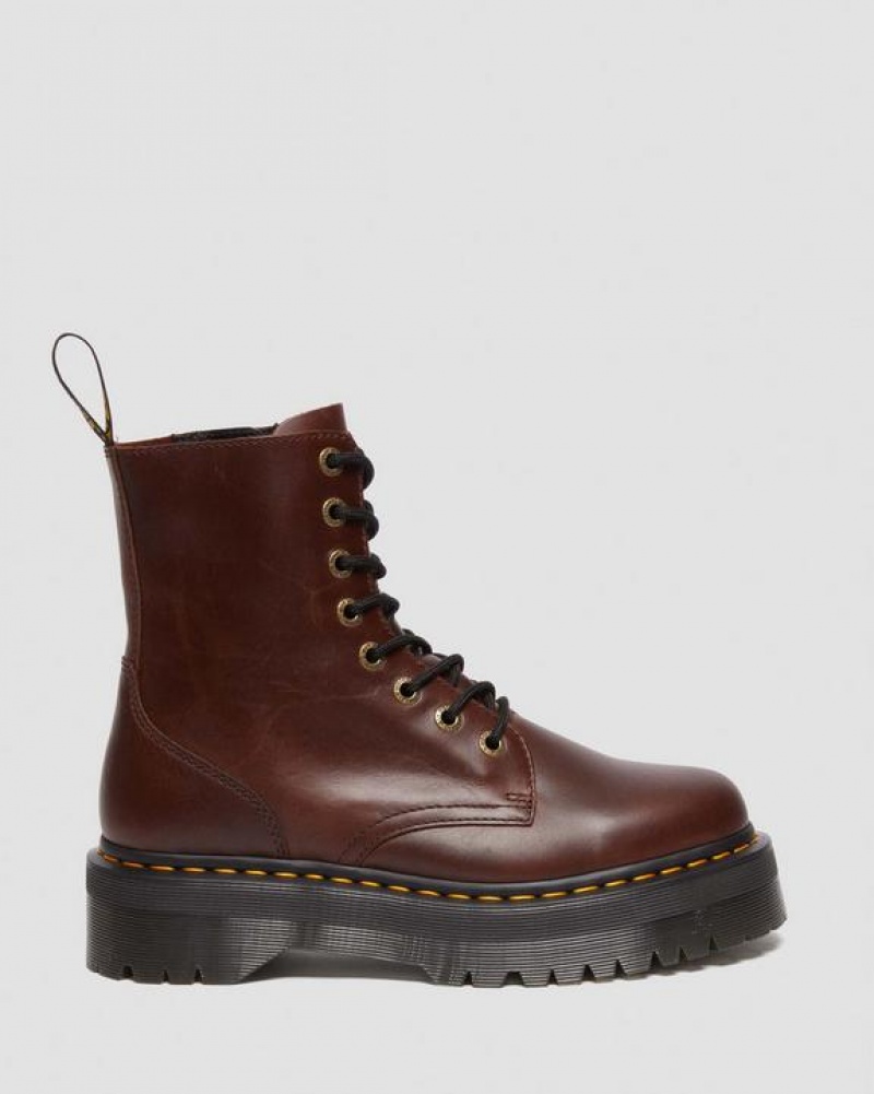 Dr Martens Jadon Boot Pull Up Nahkaiset Platforms Naisten Saappaat Tummanruskea | Suomi_Dr17666