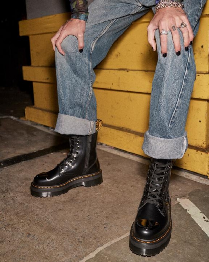 Dr Martens Jadon Boot Varvas Guard Nahkaiset Platforms Naisten Saappaat Mustat | Suomi_Dr27139