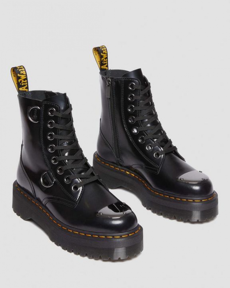 Dr Martens Jadon Boot Varvas Guard Nahkaiset Platforms Naisten Saappaat Mustat | Suomi_Dr27139