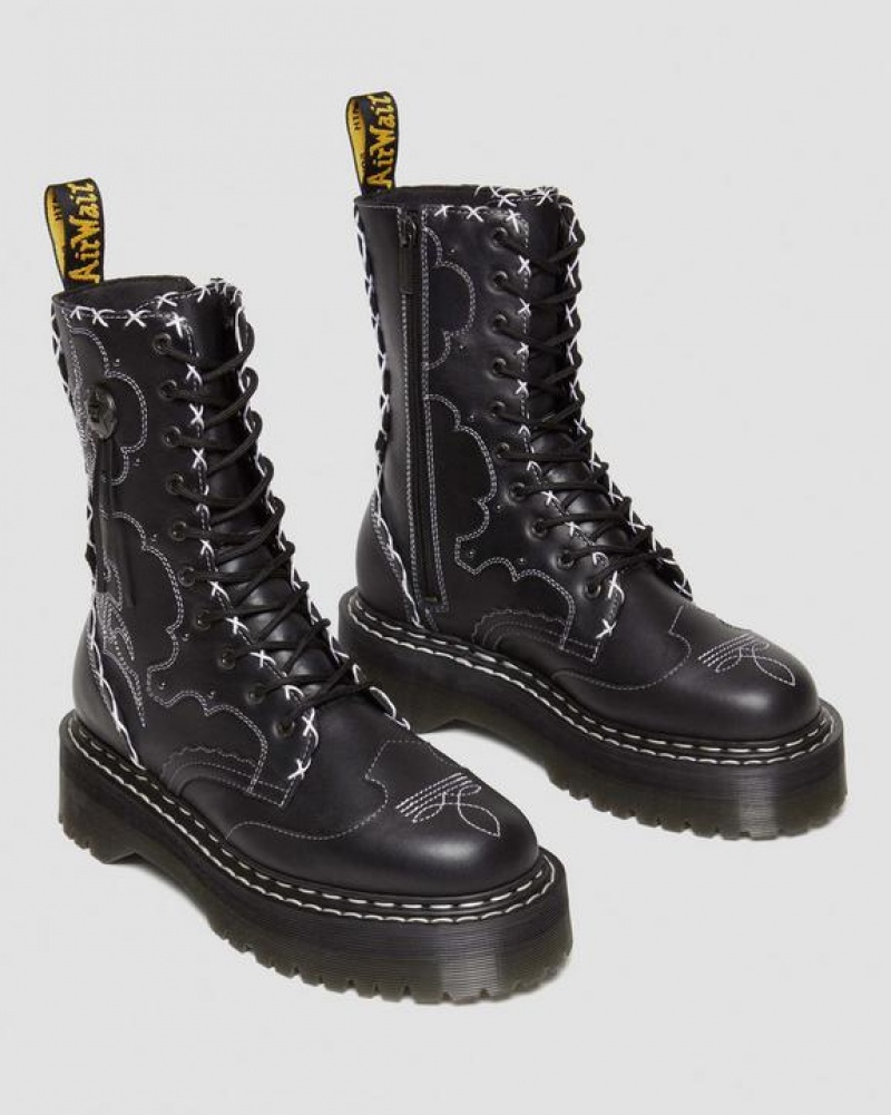 Dr Martens Jadon Hi Boot Gothic Americana Nahkaiset Platforms Naisten Saappaat Mustat | Suomi_Dr28650