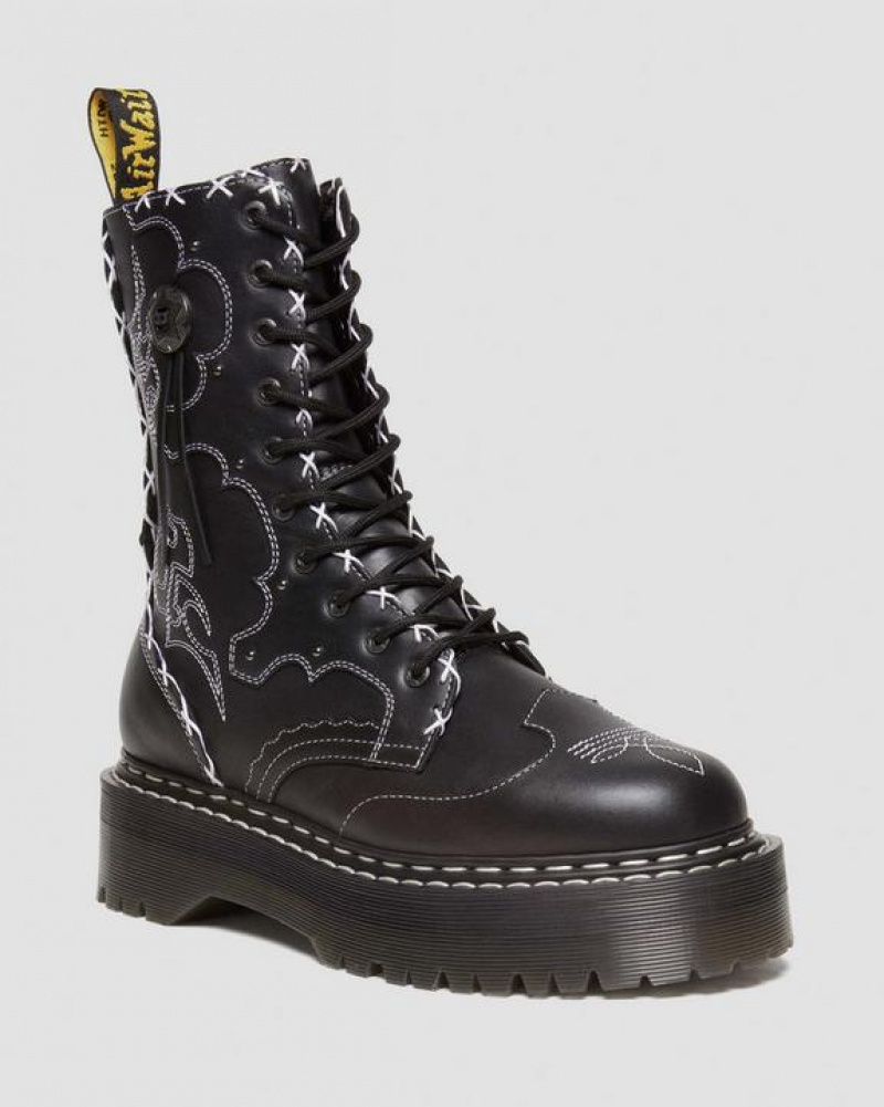 Dr Martens Jadon Hi Boot Gothic Americana Nahkaiset Platforms Naisten Saappaat Mustat | Suomi_Dr28650