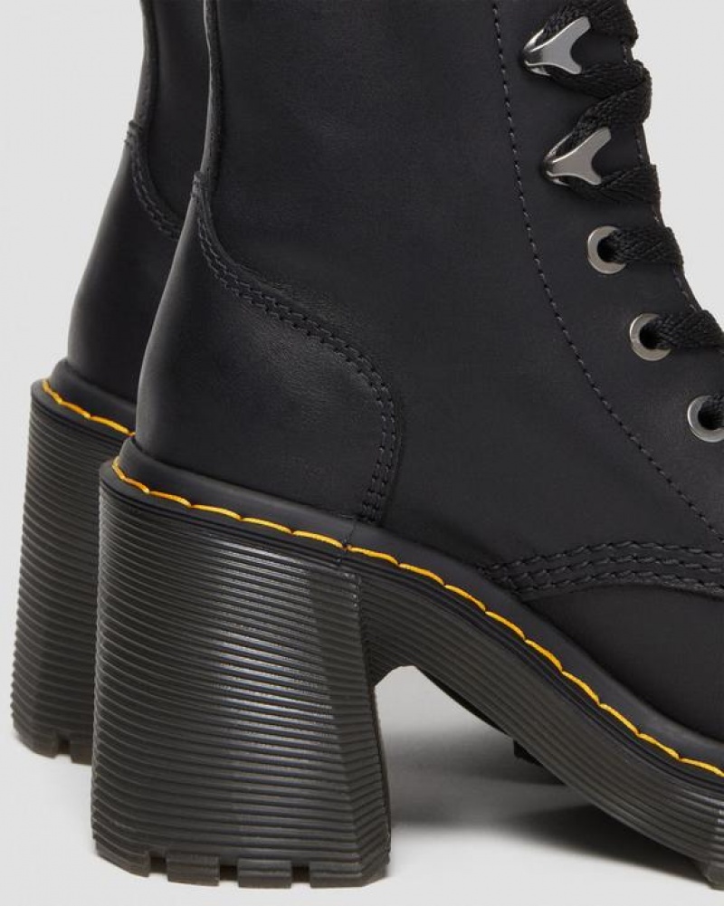 Dr Martens Jesy Sendal Nahkaiset Pitsi Up Flared Heel Naisten Saappaat Mustat | Suomi_Dr31117