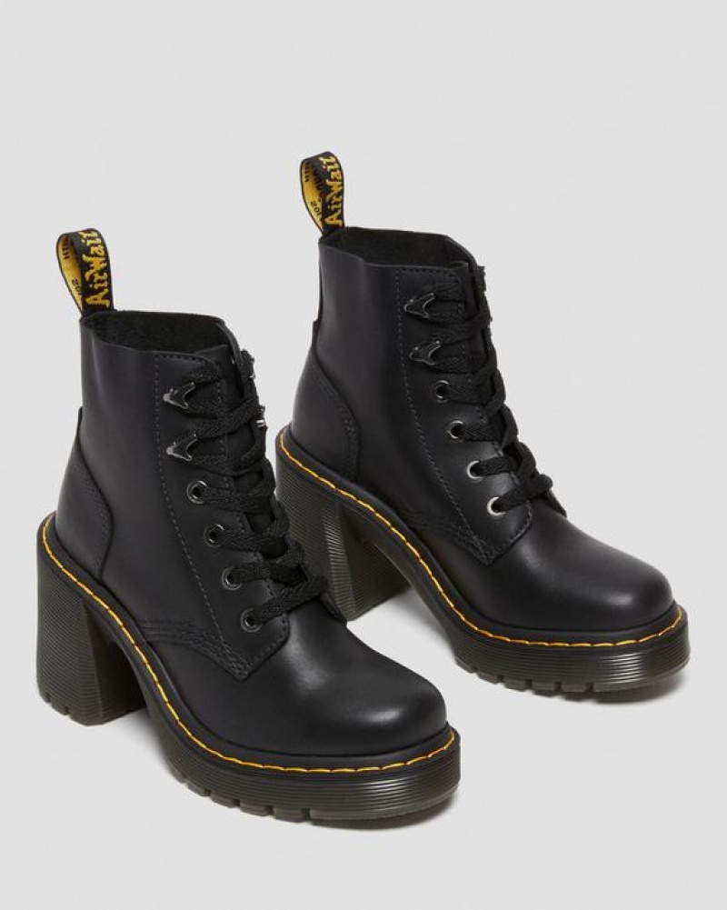 Dr Martens Jesy Sendal Nahkaiset Pitsi Up Flared Heel Naisten Saappaat Mustat | Suomi_Dr31117