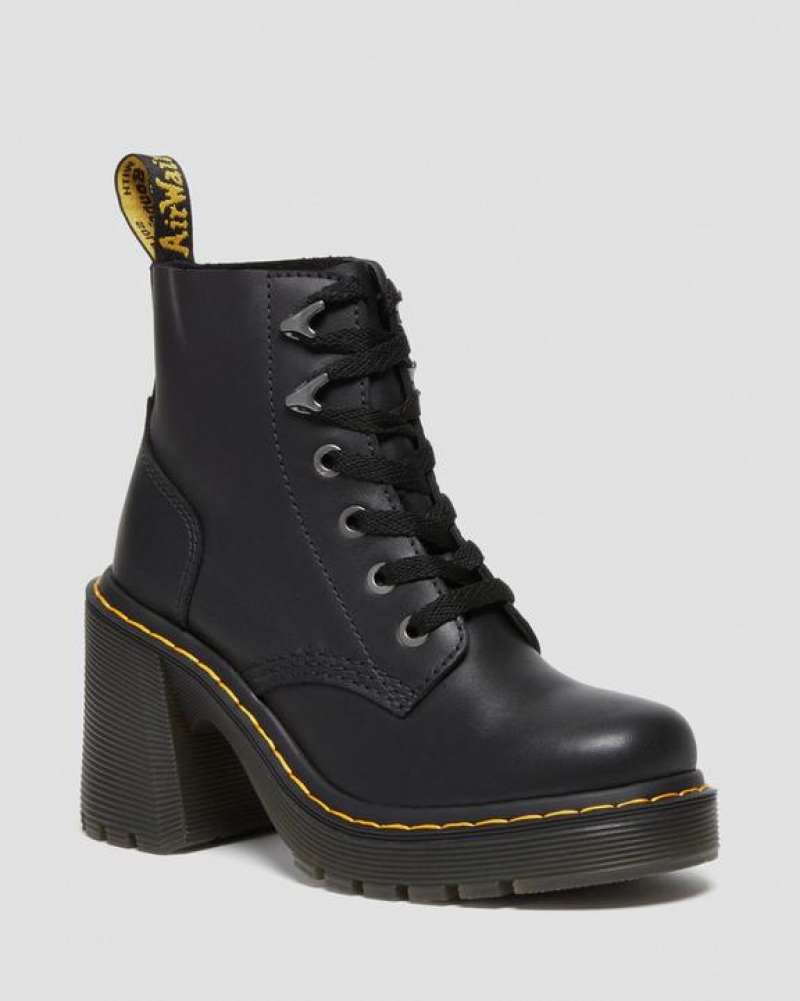 Dr Martens Jesy Sendal Nahkaiset Pitsi Up Flared Heel Naisten Saappaat Mustat | Suomi_Dr31117