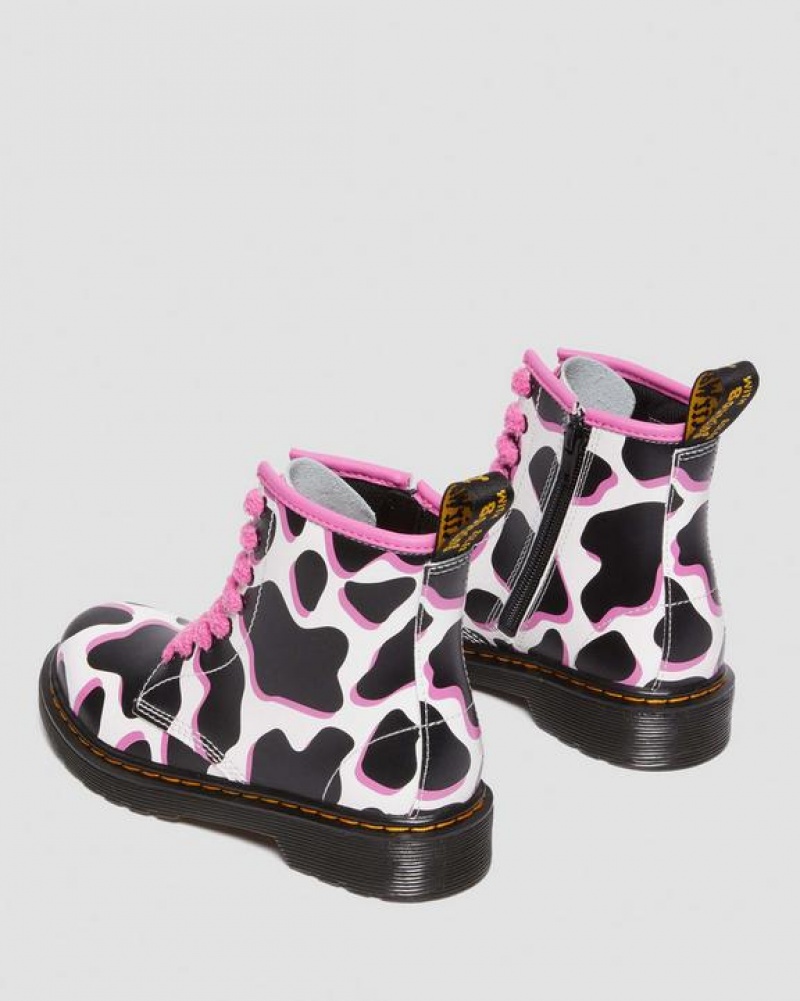 Dr Martens Junior 1460 Cow Print Kiiltonahka Nahkaiset Pitsi Up Lasten Saappaat Valkoinen | Suomi_Dr42426