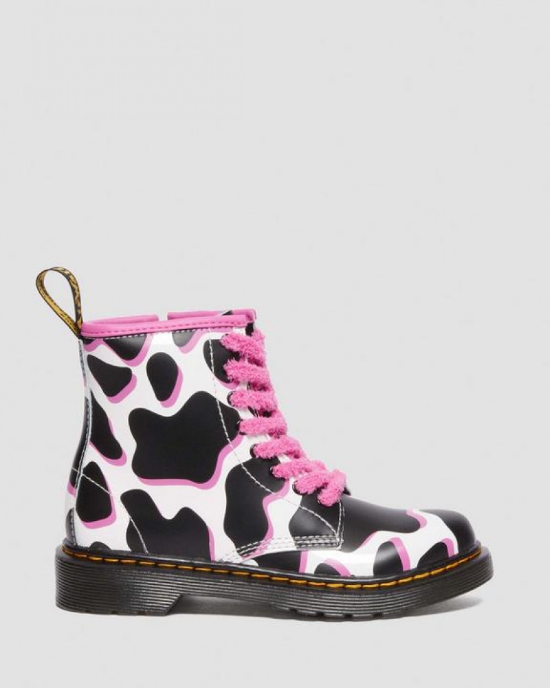 Dr Martens Junior 1460 Cow Print Kiiltonahka Nahkaiset Pitsi Up Lasten Saappaat Valkoinen | Suomi_Dr42426