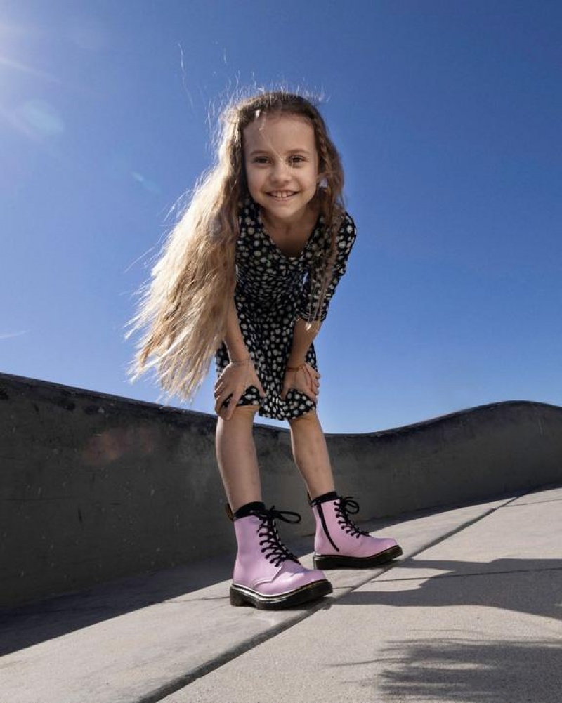 Dr Martens Junior 1460 Kiiltonahka Nahkaiset Pitsi Up Lasten Saappaat Pinkki | Suomi_Dr15779