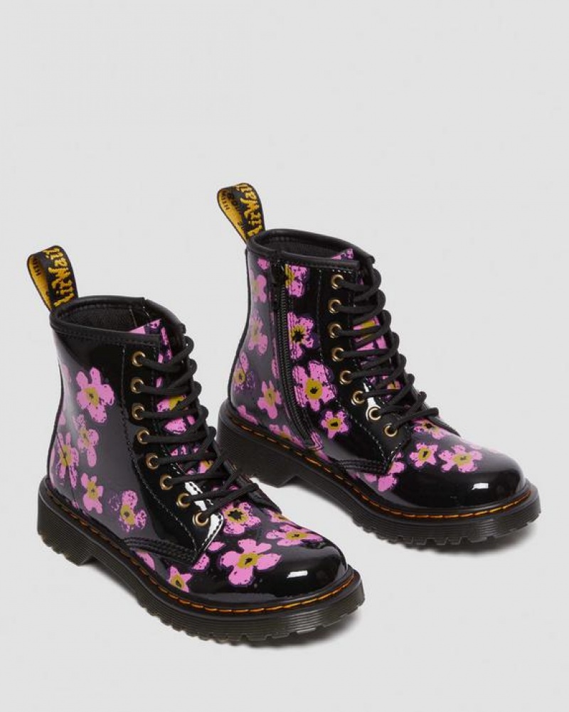 Dr Martens Junior 1460 Pansy Kiiltonahka Nahkaiset Pitsi Up Lasten Saappaat Mustat | Suomi_Dr45763