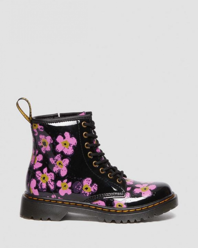 Dr Martens Junior 1460 Pansy Kiiltonahka Nahkaiset Pitsi Up Lasten Saappaat Mustat | Suomi_Dr45763